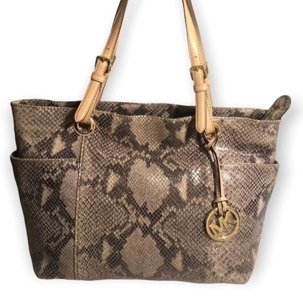 Michael kors snakeskin embossed tote bag